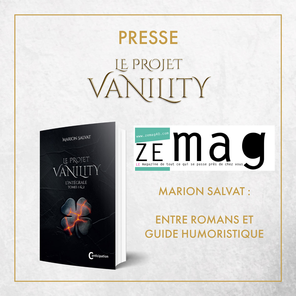 Presse - Marion Salvat - Autrice de la quadrilogie Le Projet vanility - Young adult - Romans dystopiques - Anticipation